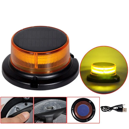 Solar Powered Rotating Strobe Rechargeable Warning Flashlight