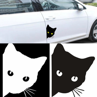 Fuuny Motorcycle Sticker Cat Peeking Decal Black White Vinyl