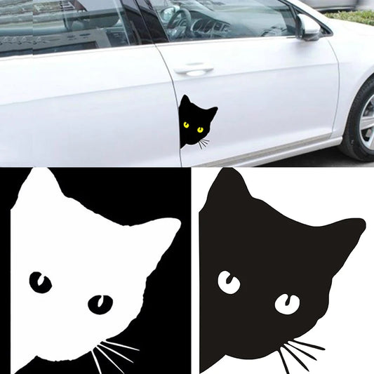 Fuuny Motorcycle Sticker Cat Peeking Decal Black White Vinyl