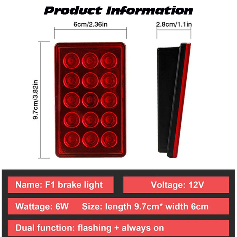 12V F1 Brake Pilot Red Black Rear Tail Flashing