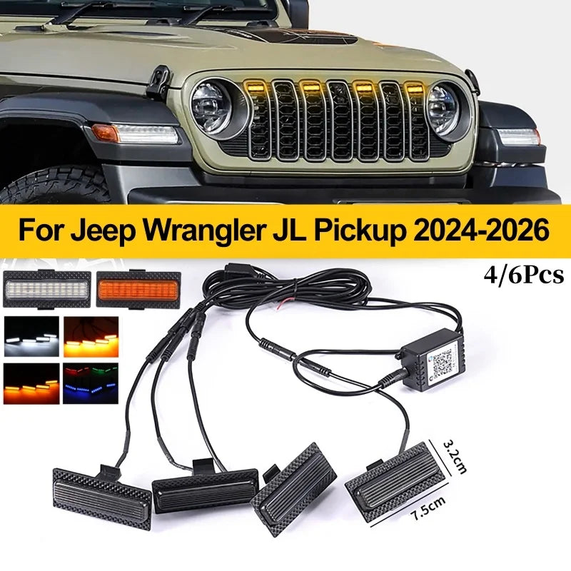 For Jeep Wrangler Jl 2024-2025 Front Grille Warning White Amber