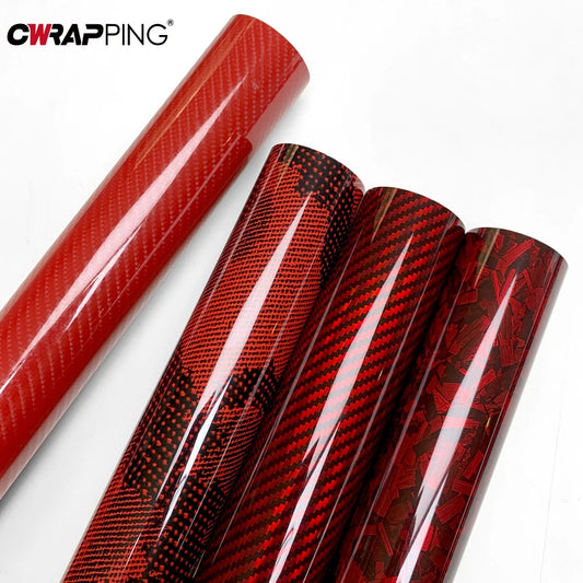 Carbon Fiber Wrap Vinyl Sticker Red Glossy bubble-free Waterproof