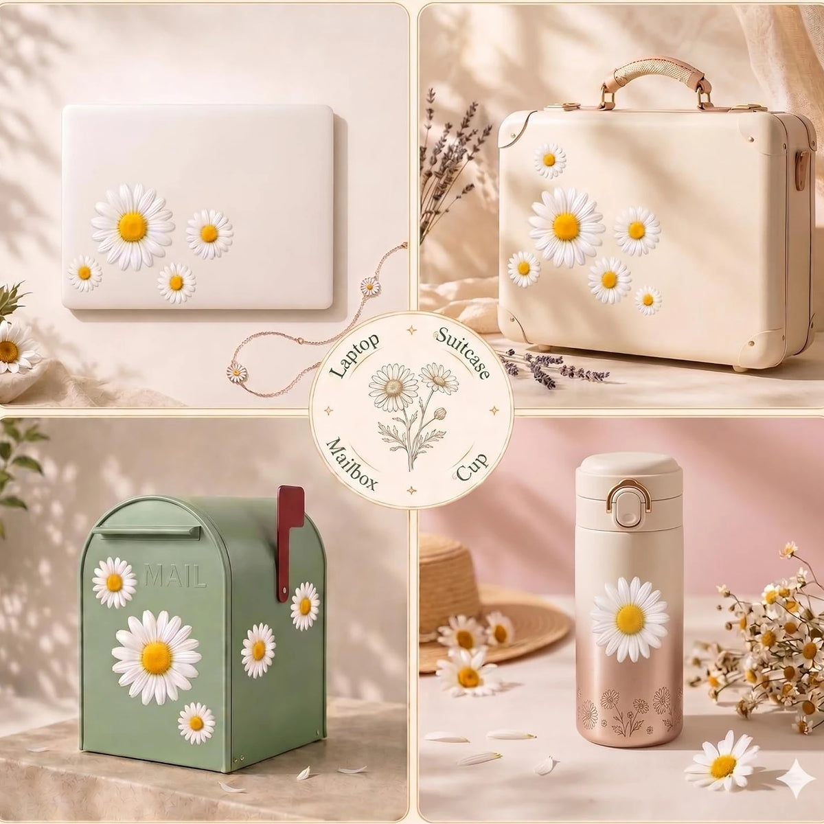 For Automotive Motocycle Home Decor Laptops 24PCS Daisy Vinyl