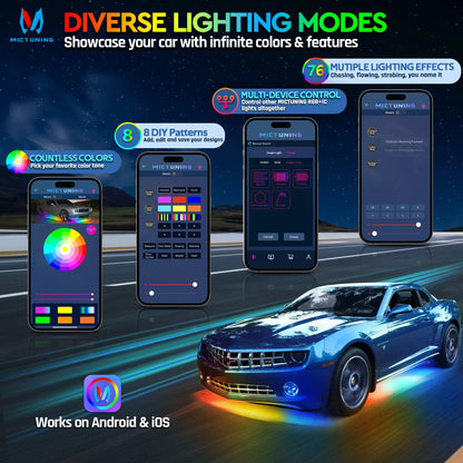 For 12V Mictuning Underglow Strips Rgbic Underlights Wireless