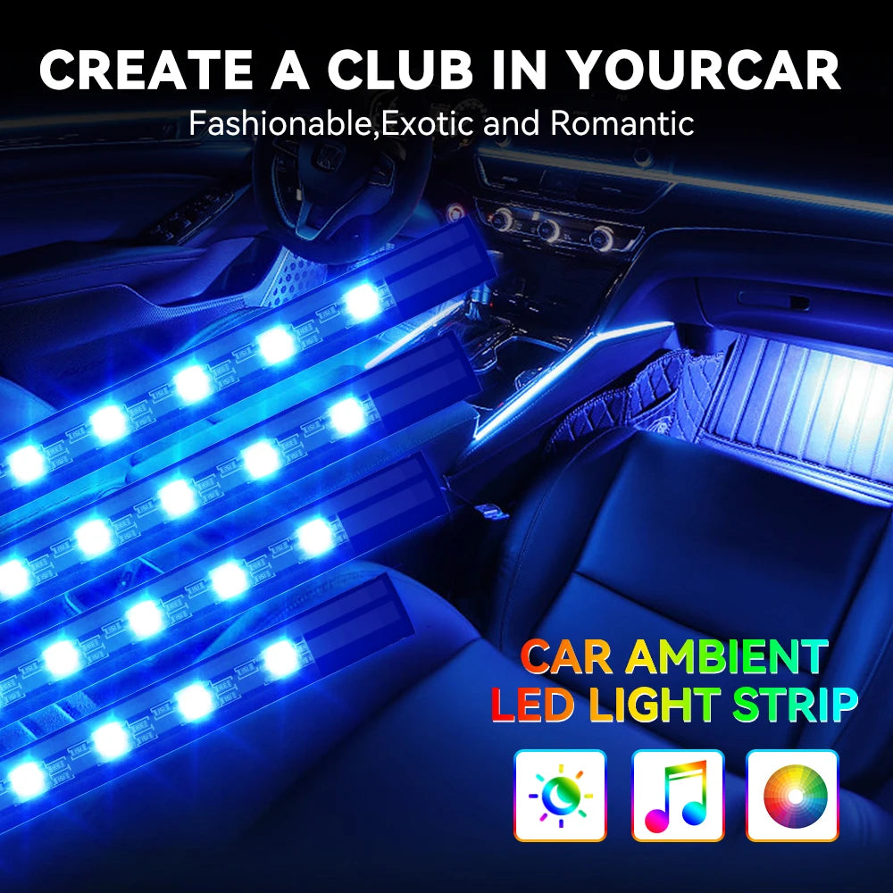 48 RGB Foot Ambient USB Cigarette Interior Strip Bar