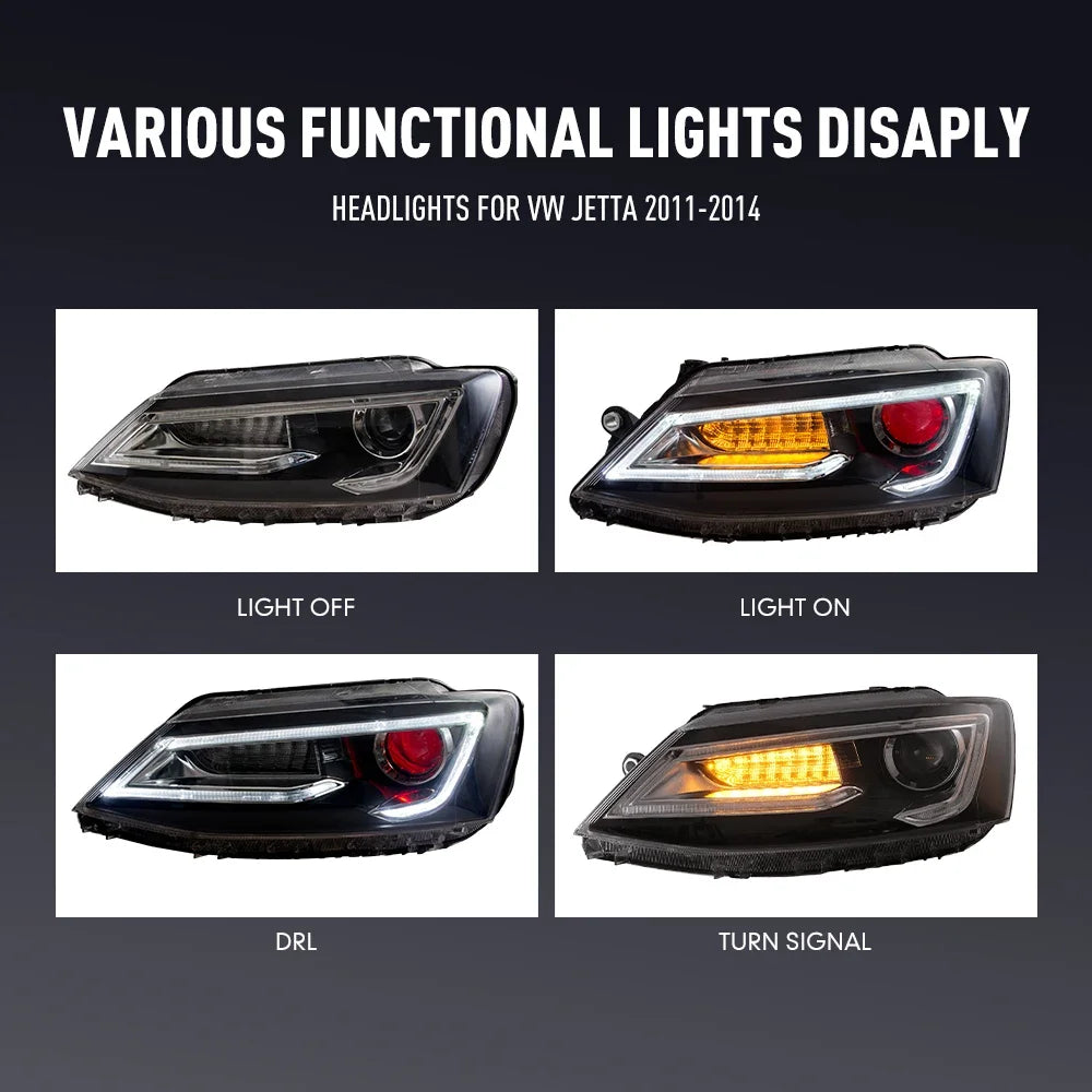 For VW Jetta 2011-2014 LED Headlight 2PCS Head Drl Daytime
