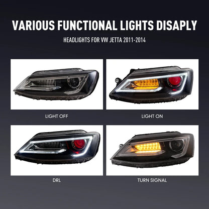 For VW Jetta 2011-2014 LED Headlight 2PCS Head Drl Daytime