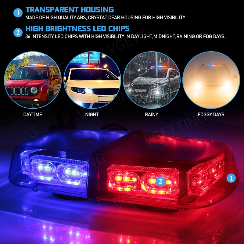 Roof Strobe Waterproof Warning Safety Beacon Magnetic Mount Truck