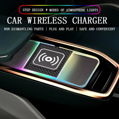 30W RGB Light Car Wireless Charger Pad for iPhone 15 14 13 12 11 Samsung S23 S22 Xiaomi Fast Wireless USB-A Phone Chargi