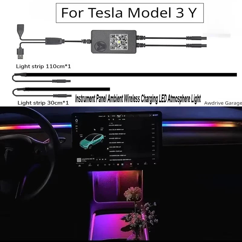 For Tesla Model 3 Y Instrument Panel Ambient Wireless Charging