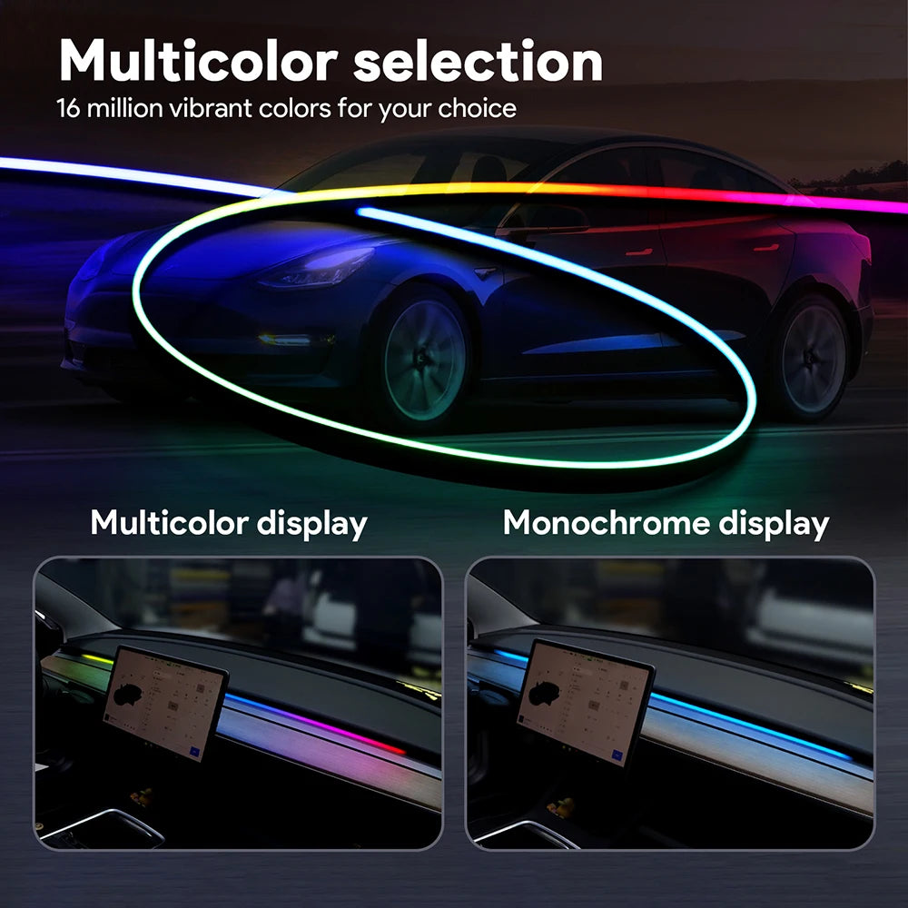 For Tesla Model 3 Y Juniper 2019-2026 USB Port Ambient Light Below Dashboard Windshield APP Bluetooth Controlled Colorfu