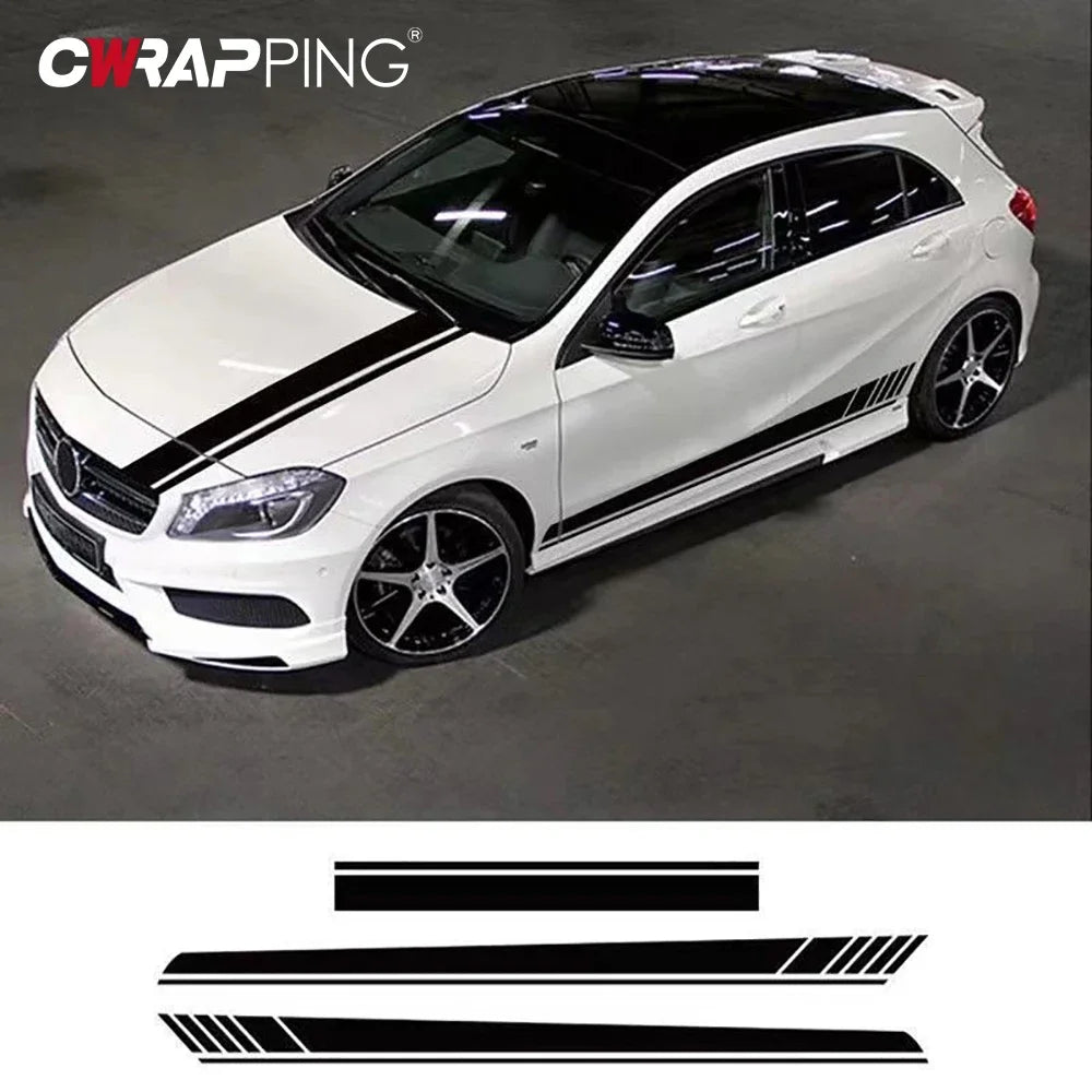 For BMW Mazda 2PCS Stickers Engine Hood Waist Sides Vinyl Wrap