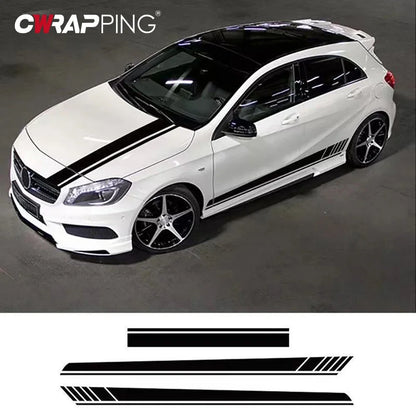 For BMW Mazda 2PCS Stickers Engine Hood Waist Sides Vinyl Wrap