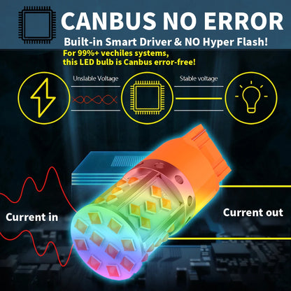 2PCS T20 7440 wy21w Canbus No Error Hyper Flash