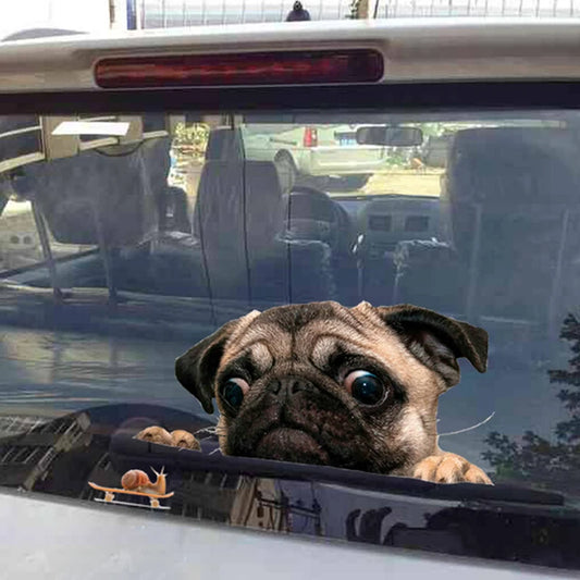 3D Pug Dogs Watch Snail Sticker Cartoon Wall Glass