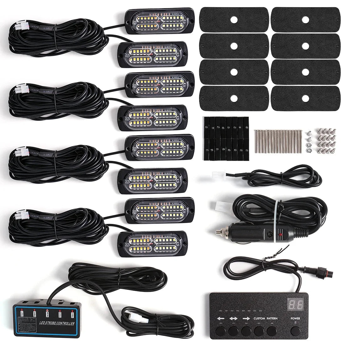 8PCS Bright Strobe Front Grill Warning Controller Fit Firefighter