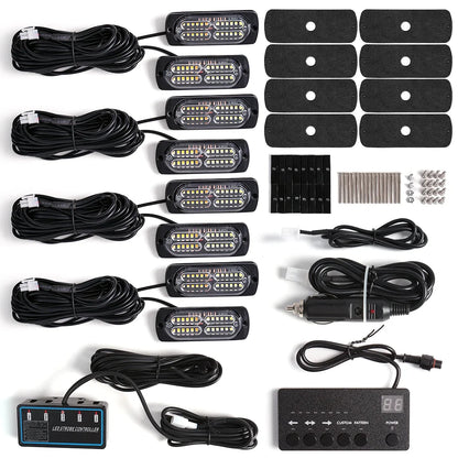 8PCS Bright Strobe Front Grill Warning Controller Fit Firefighter