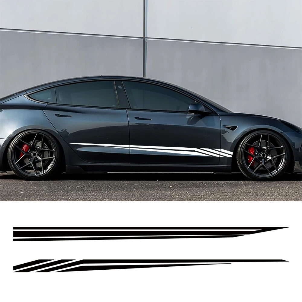 For Tesla Model 3 2PCS Body Side Sticker Striped Racing Decor