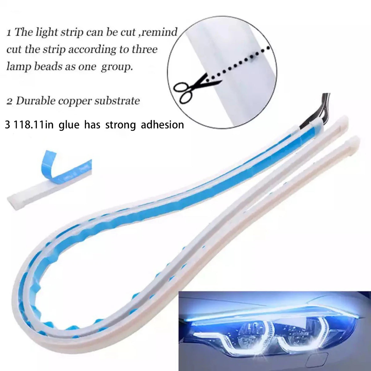 1PC 12V Flexible Daytime Running Waterproof Strip White Turn