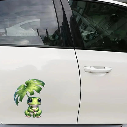 11x13cm Adorable Frog Holding Leaf Pvc Decal Durable