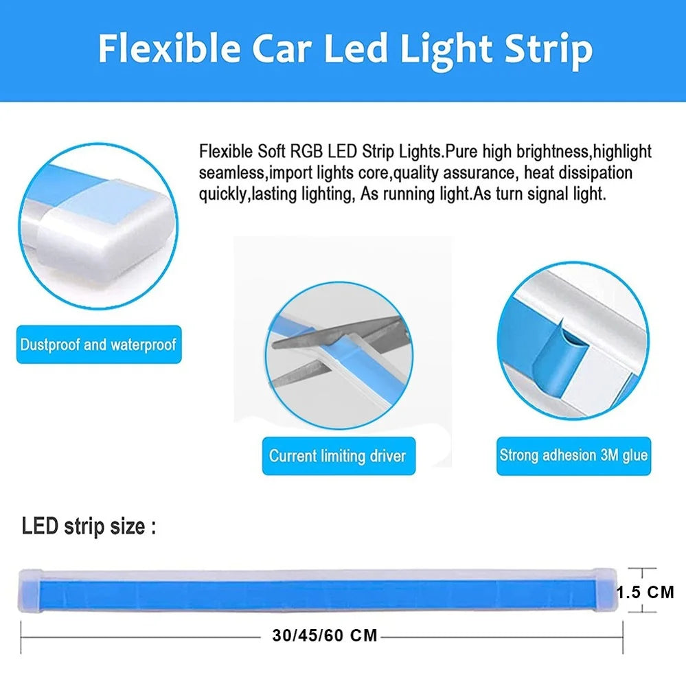 2PCS Start Scan Drl Daytime Running Flexible Headlights White