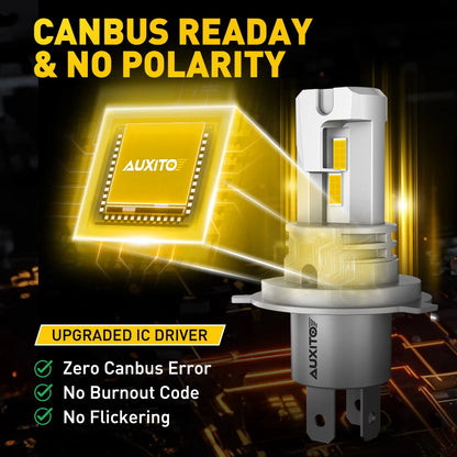 Auxito 2PCS H4 Fanless Csp Headlight Bulb 3000K Golden