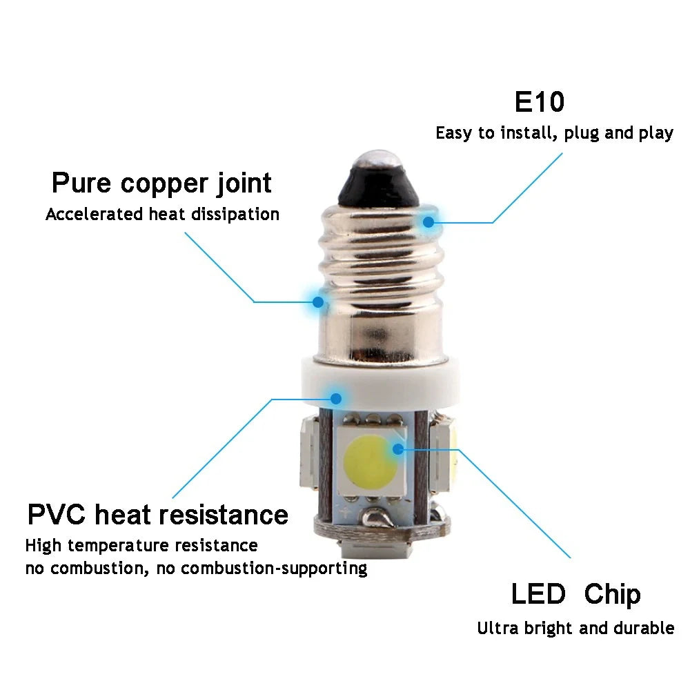 10PCS Dc 6V 6.3v 5050 5SMD E10 Bulb Old