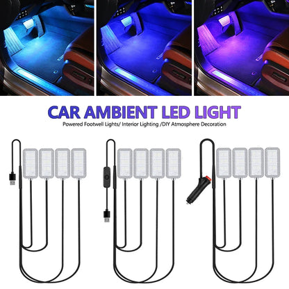 4PCS Set Ambient USB Cigarette Lighter Powered Footwell Interior