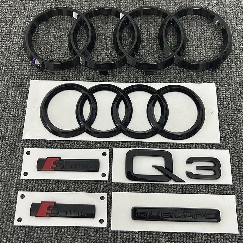 For Audi Q3 2013-2022 4Ring Logo ABS Black Hood Front Grille