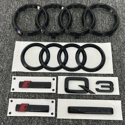 For Audi Q3 2013-2022 4Ring Logo ABS Black Hood Front Grille