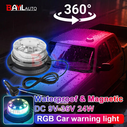 9v-30v RGB Color Signal Warning Strobe Magnet Roof Flashing