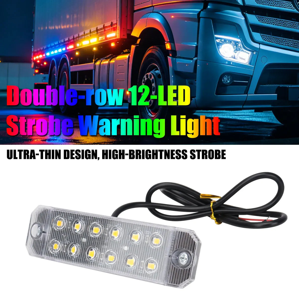 2PCS Dual Row 12 Strobe Warning Ultra Thin Truck
