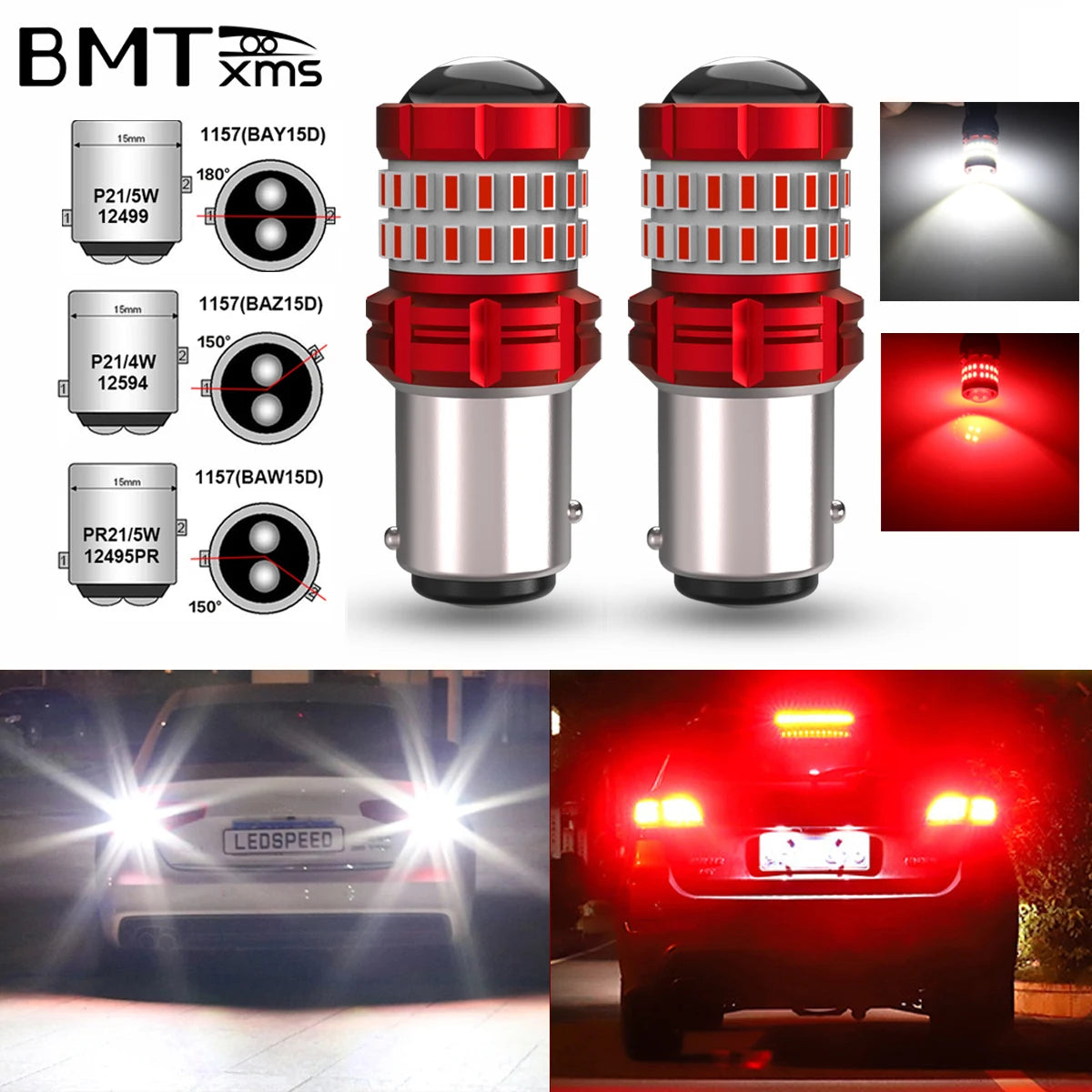 Bmtxms 2PCS 1157 bay15d P21 5W Brake Stop Red