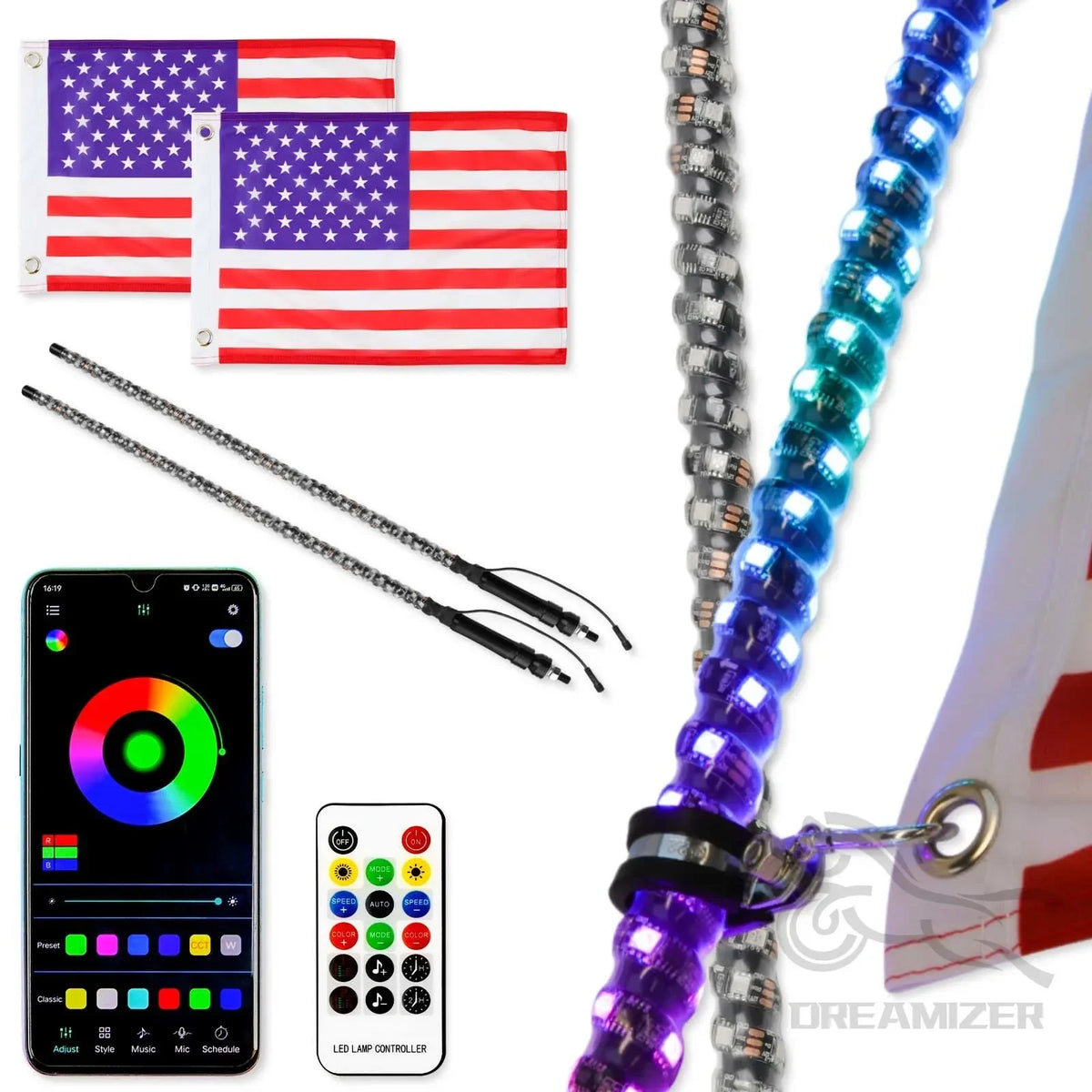 3FT Whip RGB Waterproof Bendable Remote APP Music Control