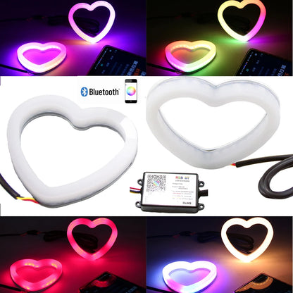 2PCS Colorful Modified Headlights Fog Love Aperture Mobile APP