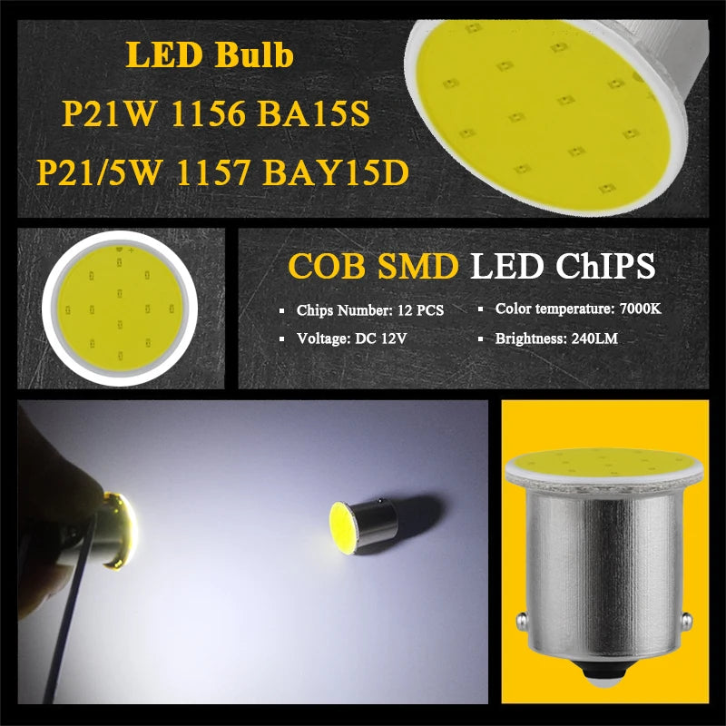 1156 ba15s Cob Bulb 1157 bay15d Super Bright Turn