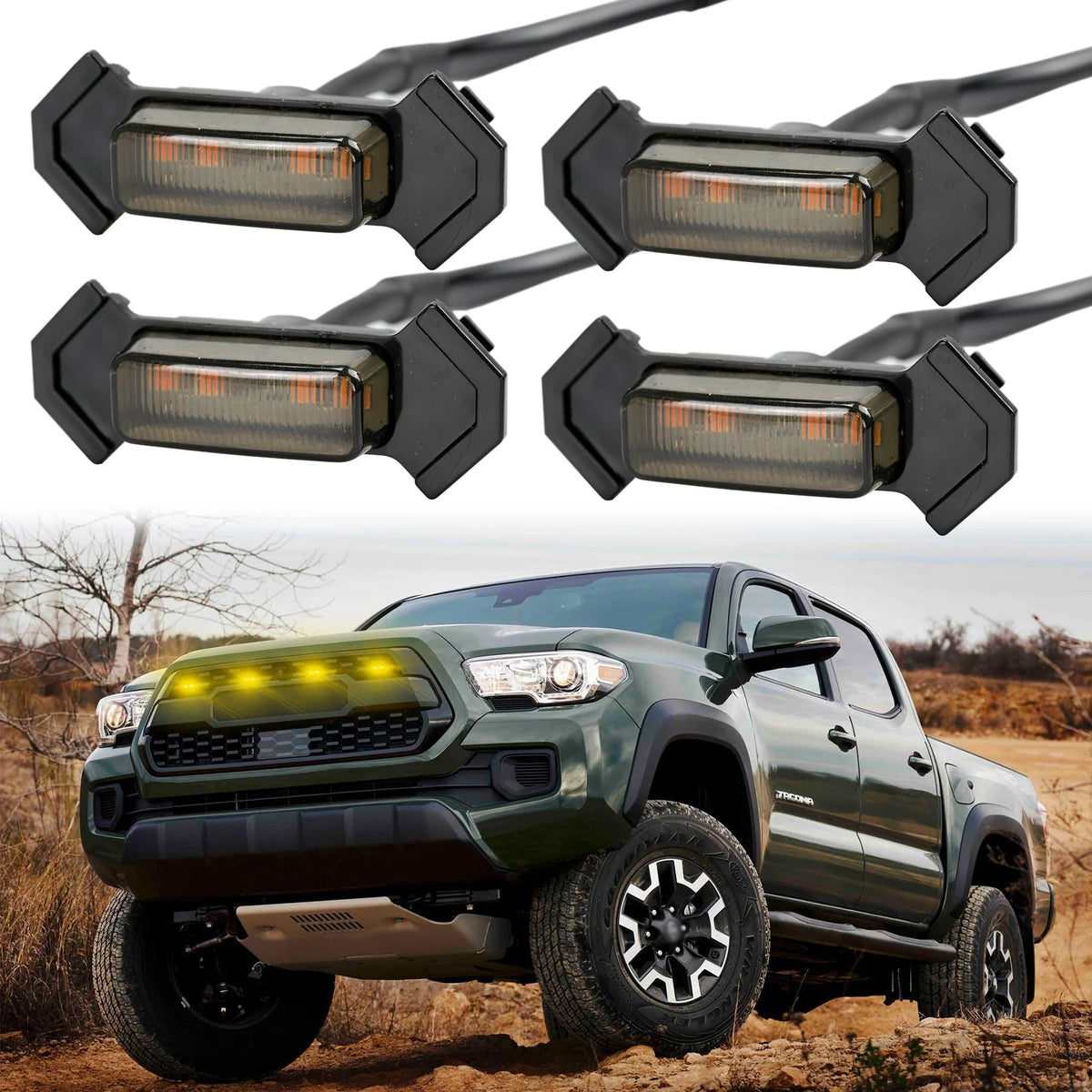 For Ford F250 4PCS Smoked Lens Amber 12V Grille Dodge Ram GMC