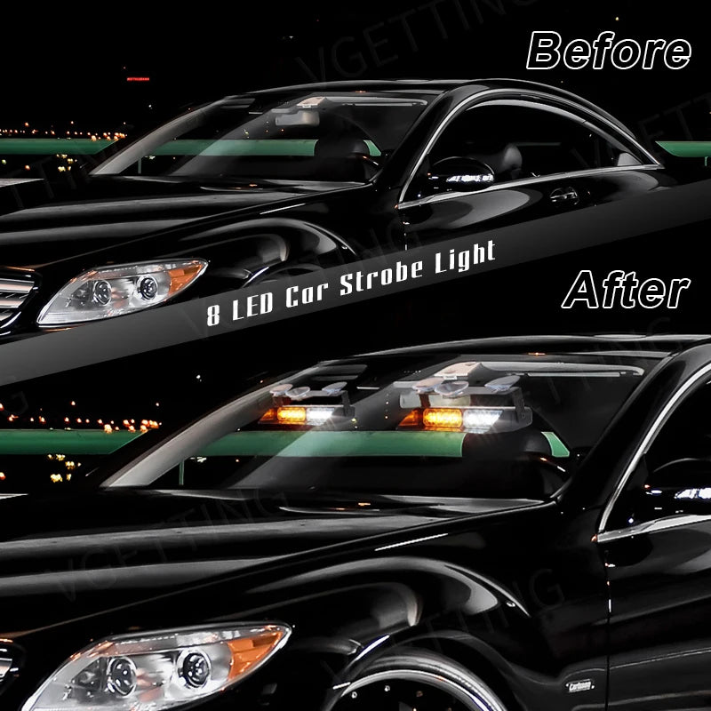 For Flash Warning Lamp Windshield Bar 2-in-1 Front Strobe Beads