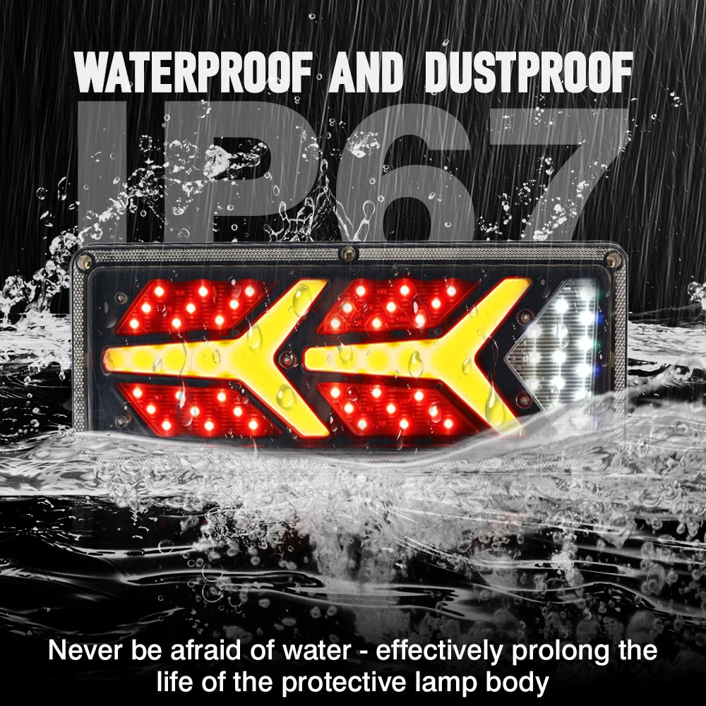 For 24V 2PCS Trailer 24V ABS Black Waterproof Tailight Warning
