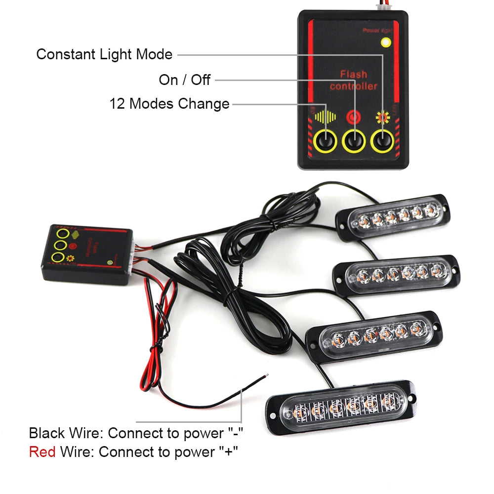 Front Grille Lighting 12V Emergency Strobe Warning Fireman Flash