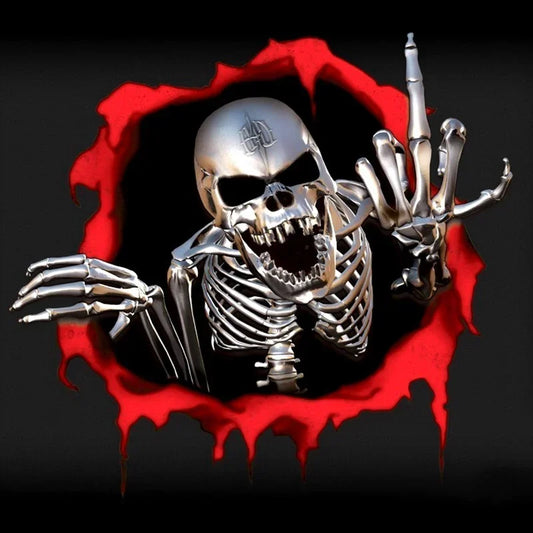 14CM 3D Skull In Bullet Hole Stickers Automobile Skeleton