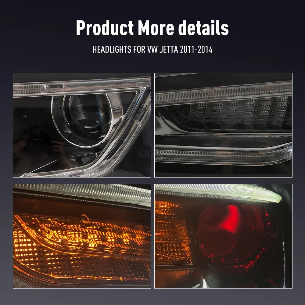 For VW Jetta 2011-2014 LED Headlight 2PCS Head Drl Daytime