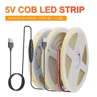 dc5v USB Strip 3MM 5MM Cob Flexible Ribbon Tape