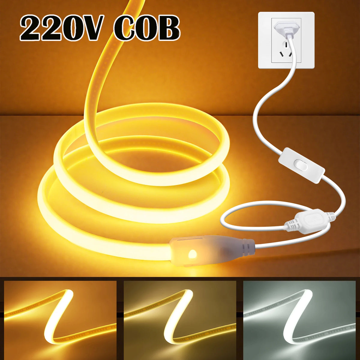 Ac 220V Cob Strip On Off Switch White 3000K