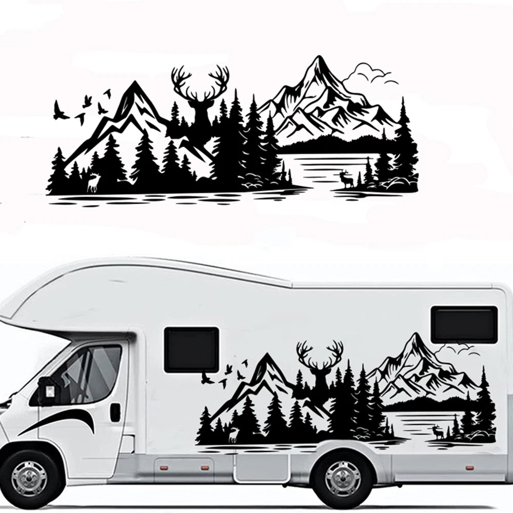 Large Mountains Lake Elk Camper Rv Sticker Adventure Travel