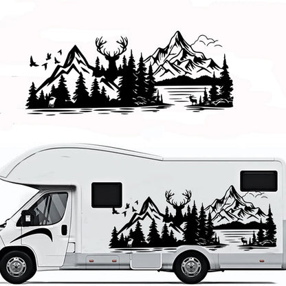 Large Mountains Lake Elk Camper Rv Sticker Adventure Travel