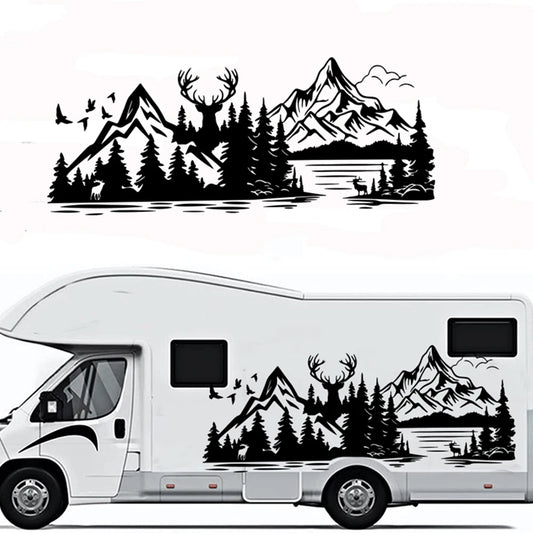 Large Mountains Lake Elk Camper Rv Sticker Adventure Travel
