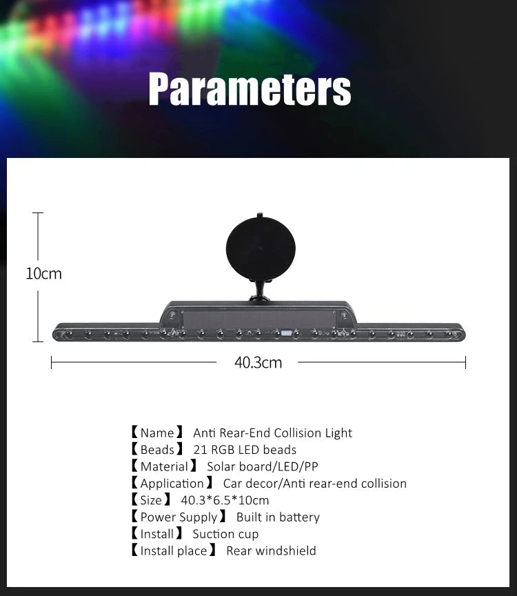 Solar Charge Wireless RGB Bar Decor Anti rear-end Collision