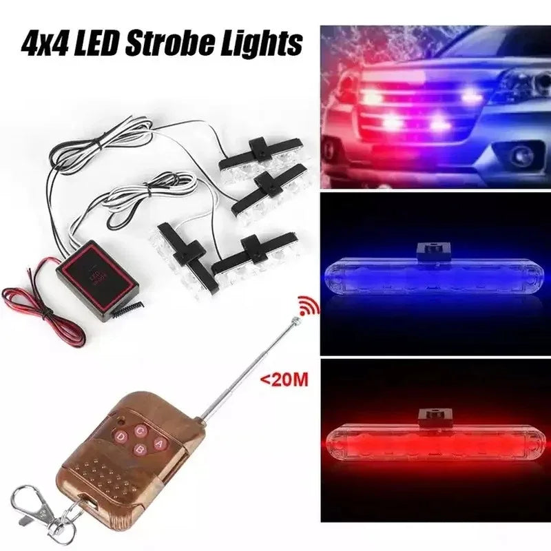 4X4 Strobe Warning Lamps Wireless Remote Control 12V 16LED