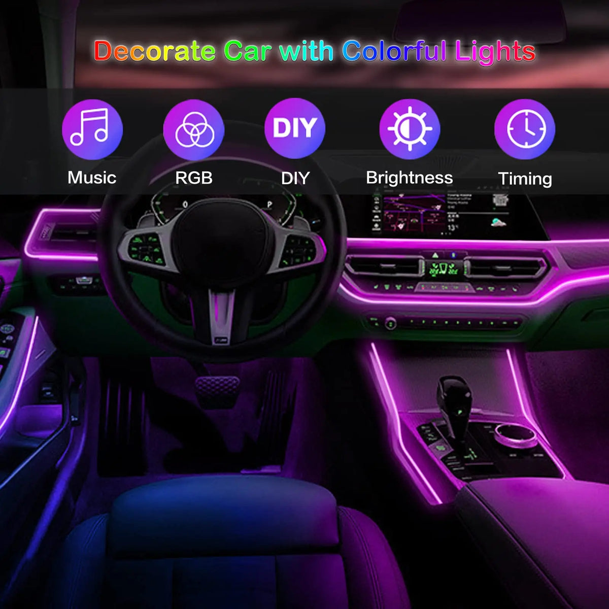 Interior RGB Fiber Optic Ambient Strip Neon Lighting Kit
